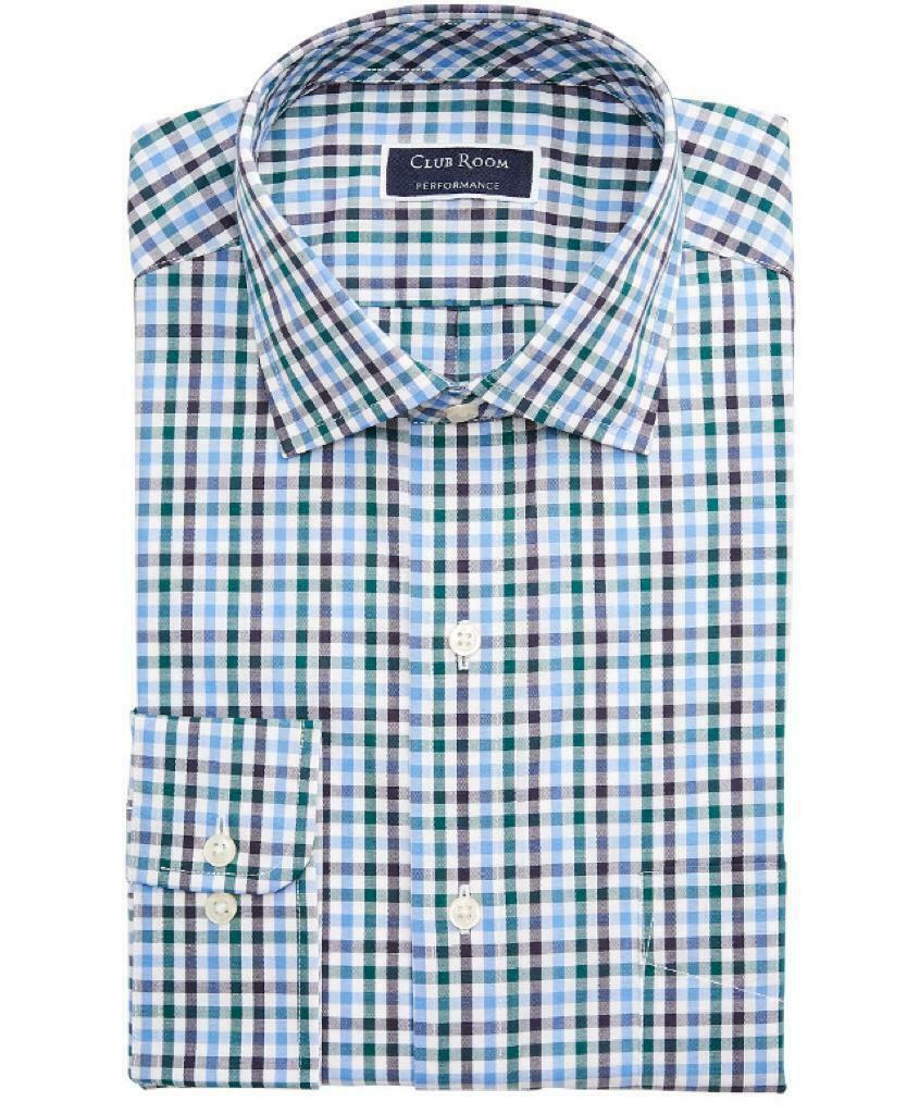 Camisa social masculina Club Room Regular Fit Stretch Antirrugas Xadrez Tamanho 17x34-35