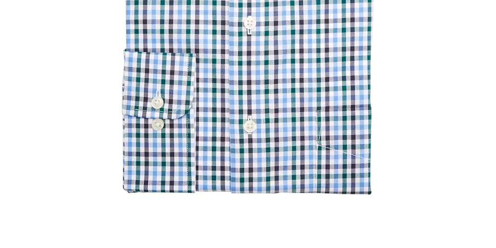 Camisa social masculina Club Room Classic/Regular Fit Stretch, resistente a rugas, xadrez, azul-marinho, tamanho 15,5 x 34-35