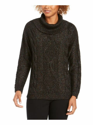 Suéter feminino Charter Club com decote careca e tricô com glitter, preto, tamanho grande
