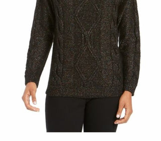 Suéter feminino Charter Club com decote careca e tricô com glitter, preto, tamanho grande