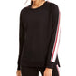 Ideologia Moletom feminino listrado French Terry Varsity, preto, tamanho médio