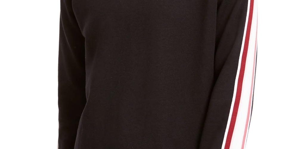 Ideologia Moletom feminino listrado French Terry Varsity, preto, tamanho médio