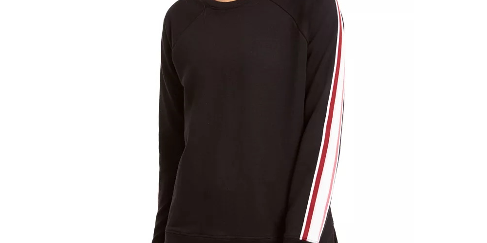 Ideology Moletom feminino listrado French Terry, preto, tamanho X-S
