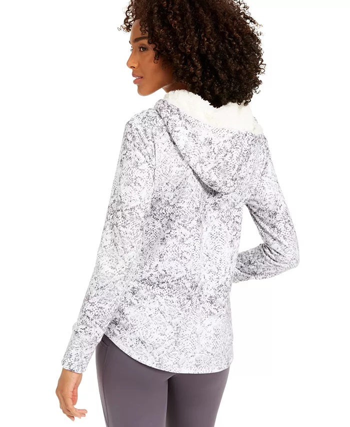 Ideology Moletom com capuz feminino com estampa de cobra e bainha arredondada, branco, tamanho X-S