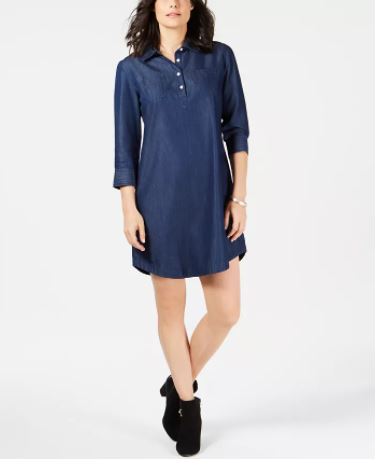 Vestido-camisa feminino Karen Scott de algodão chambray, azul-marinho, tamanho extragrande