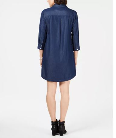 Vestido-camisa feminino Karen Scott de algodão chambray, azul-marinho, tamanho extragrande