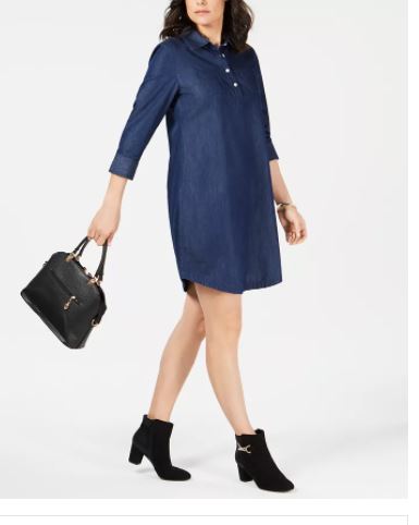Vestido-camisa feminino Karen Scott de algodão chambray, azul-marinho, tamanho extragrande