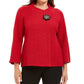 Blazer feminino JM Collection Petite com broche frontal cruzado, vermelho, tamanho médio