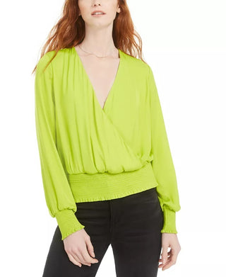 Blusa feminina Bar III Smocked Surplice, verde, tamanho X-S