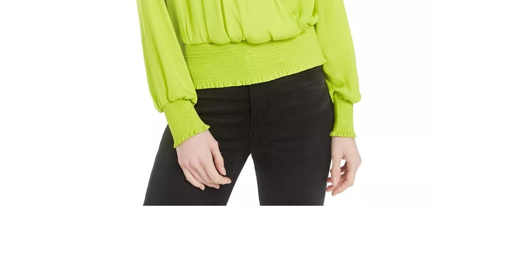 Blusa feminina Bar III Smocked Surplice, verde, tamanho X-S