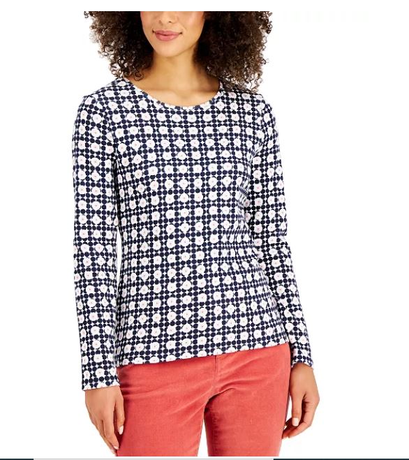 Camiseta feminina estampada de algodão pima Charter Club, branca, tamanho grande