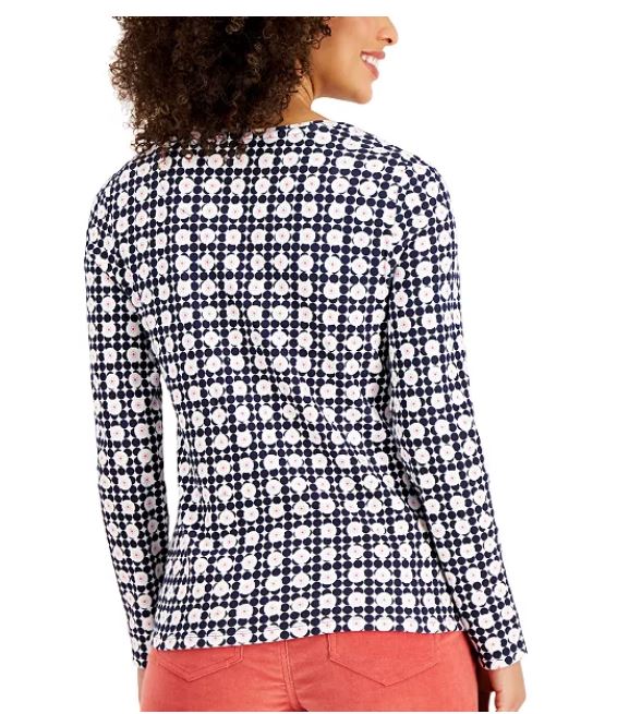 Camiseta feminina estampada de algodão pima Charter Club, branca, tamanho grande
