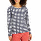 Camiseta feminina estampada de algodão pima Charter Club, branca, tamanho X-S