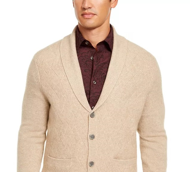 Cardigan masculino de cashmere Tasso Elba com botões, marrom, tamanho pequeno