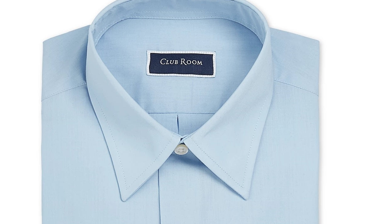 Camisa social masculina Club Room Classic/Regular Fit, cor sólida, tamanho azul médio, 16,5 x 34-35