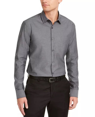 Camisa lisa Alfani masculina, corte clássico, cinza, tamanho pequeno