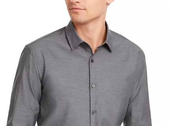 Camisa lisa Alfani masculina, corte clássico, cinza, tamanho pequeno