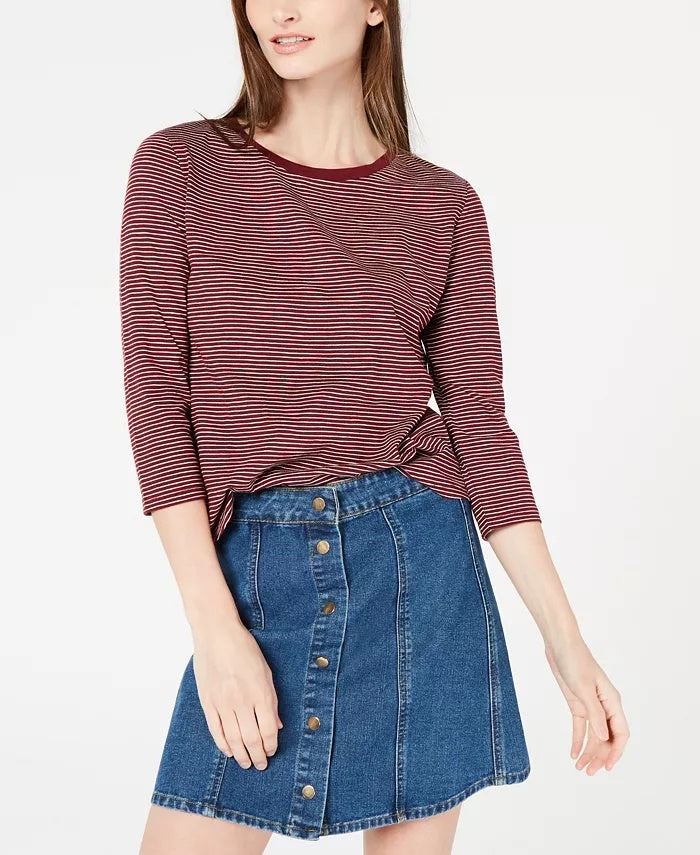 Camisa listrada feminina Maison Jules com manga 3/4, vinho, tamanho pequeno