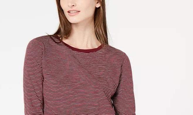 Camisa listrada feminina Maison Jules com manga 3/4, vinho, tamanho pequeno