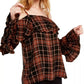 Blusa xadrez feminina com babados e ombros descobertos da INC International Concepts, preta, tamanho médio