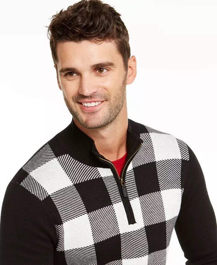 Suéter masculino Charter Club Buffalo Check Family, branco, tamanho médio