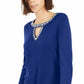 Suéter feminino com decote em V e botões da INC International Concepts, azul-marinho, tamanho X-S