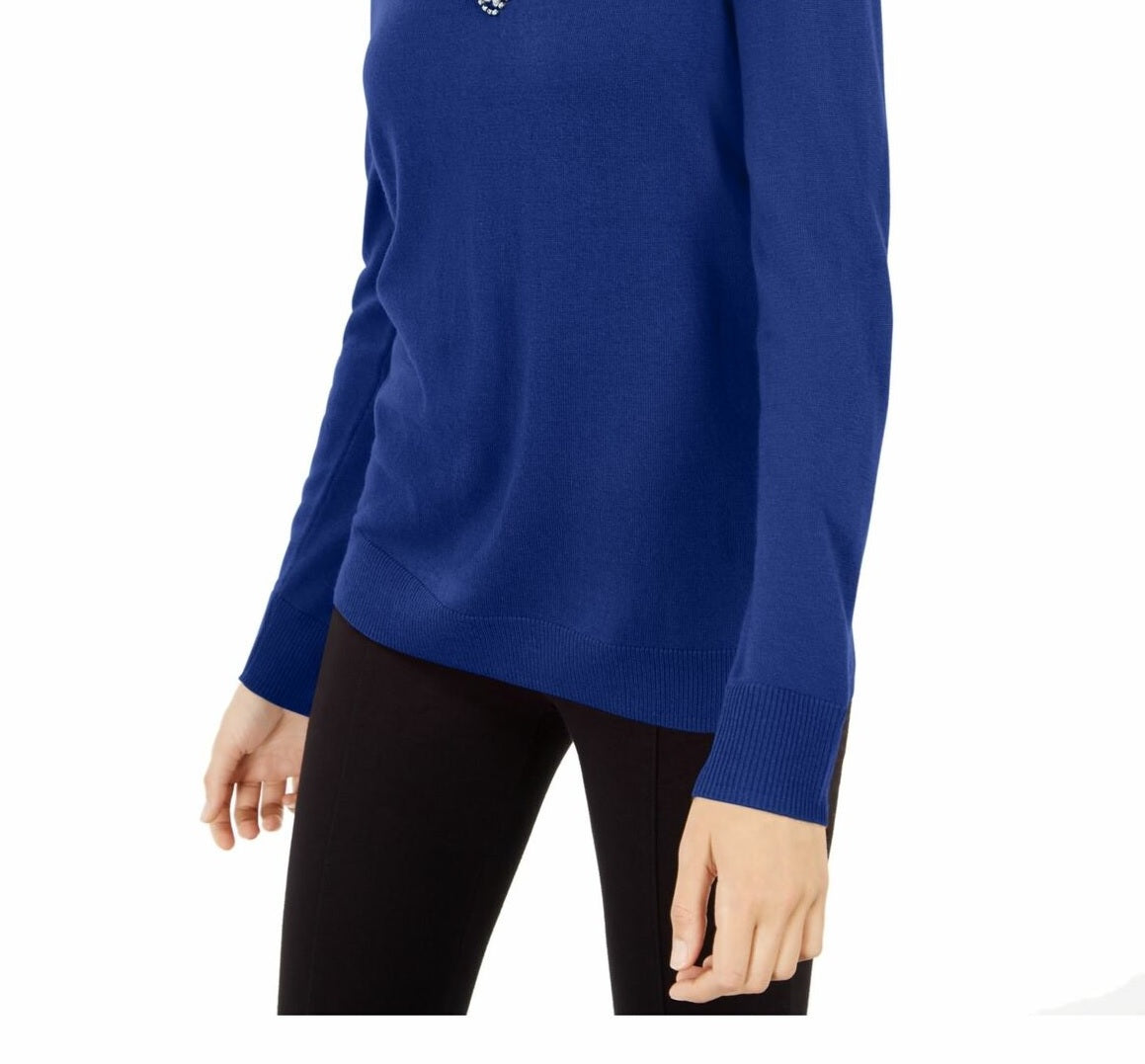 Suéter feminino com decote em V e botões da INC International Concepts, azul-marinho, tamanho X-S