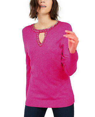 Suéter feminino com decote em V e detalhe de fechadura da INC International Concepts, rosa, tamanho X-S
