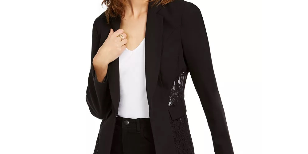 Blazer feminino peplum de renda da INC International Concepts, preto, tamanho médio