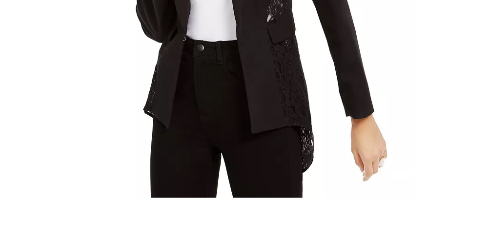 Blazer feminino peplum de renda da INC International Concepts, preto, tamanho médio