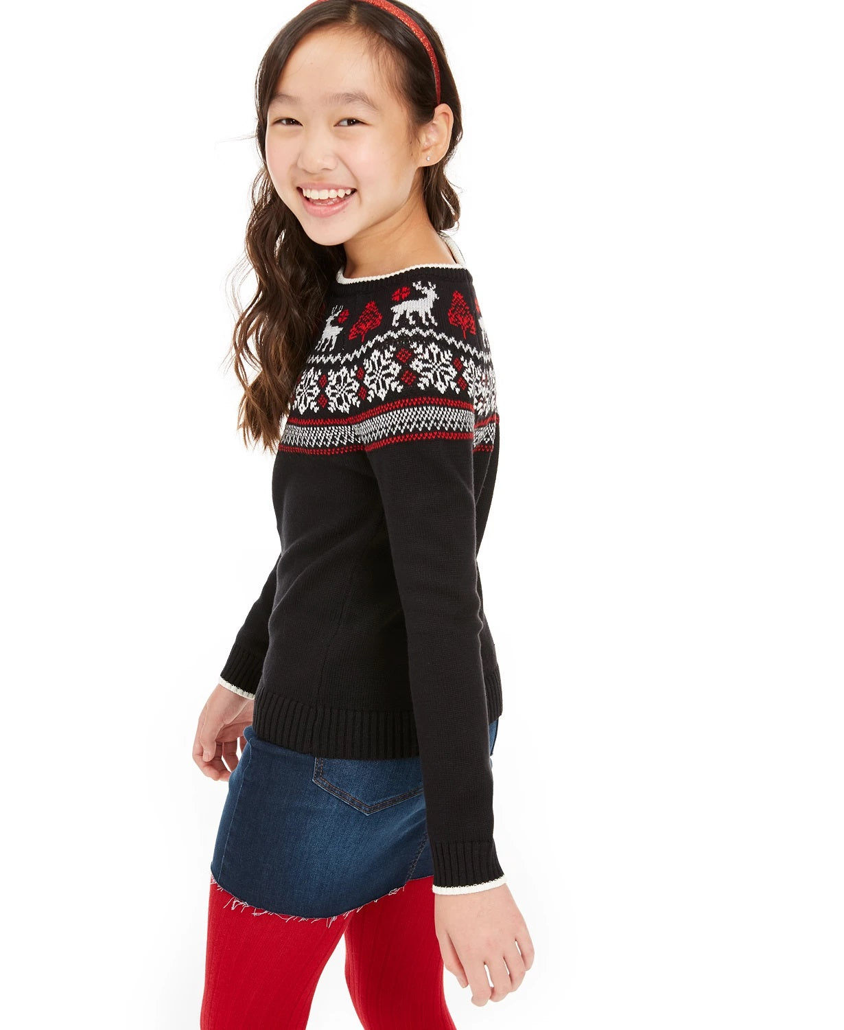 Suéter Charter Club Big Girls Fair Isle Family Preto Tamanho Grande