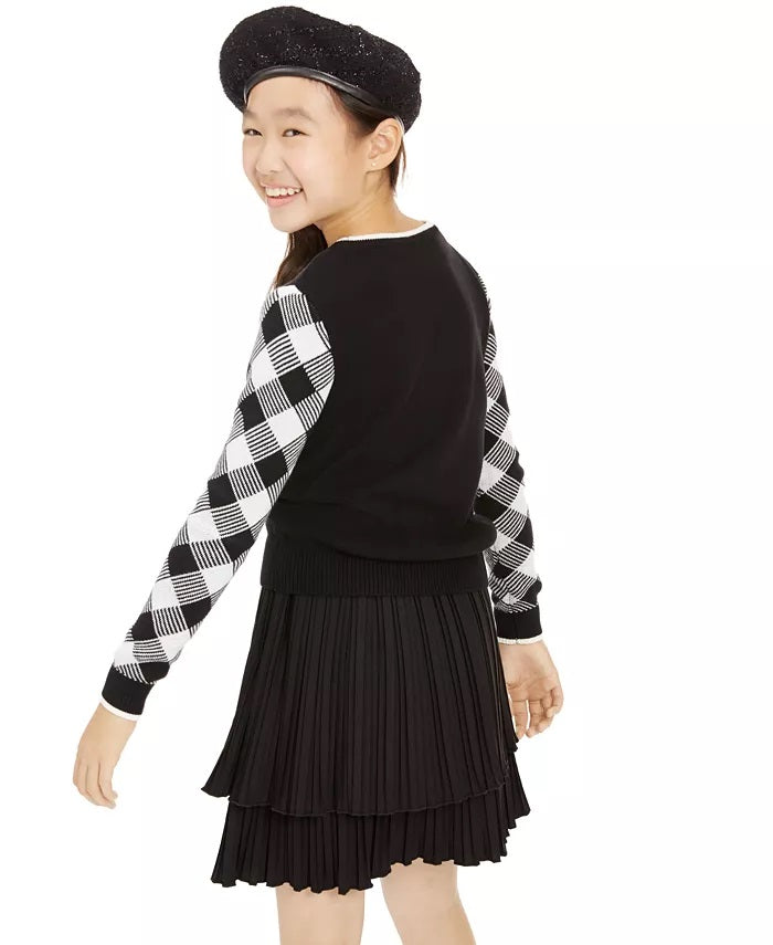 Charter Club Big Girls Buffalo Check Família Suéter Preto Tamanho Médio