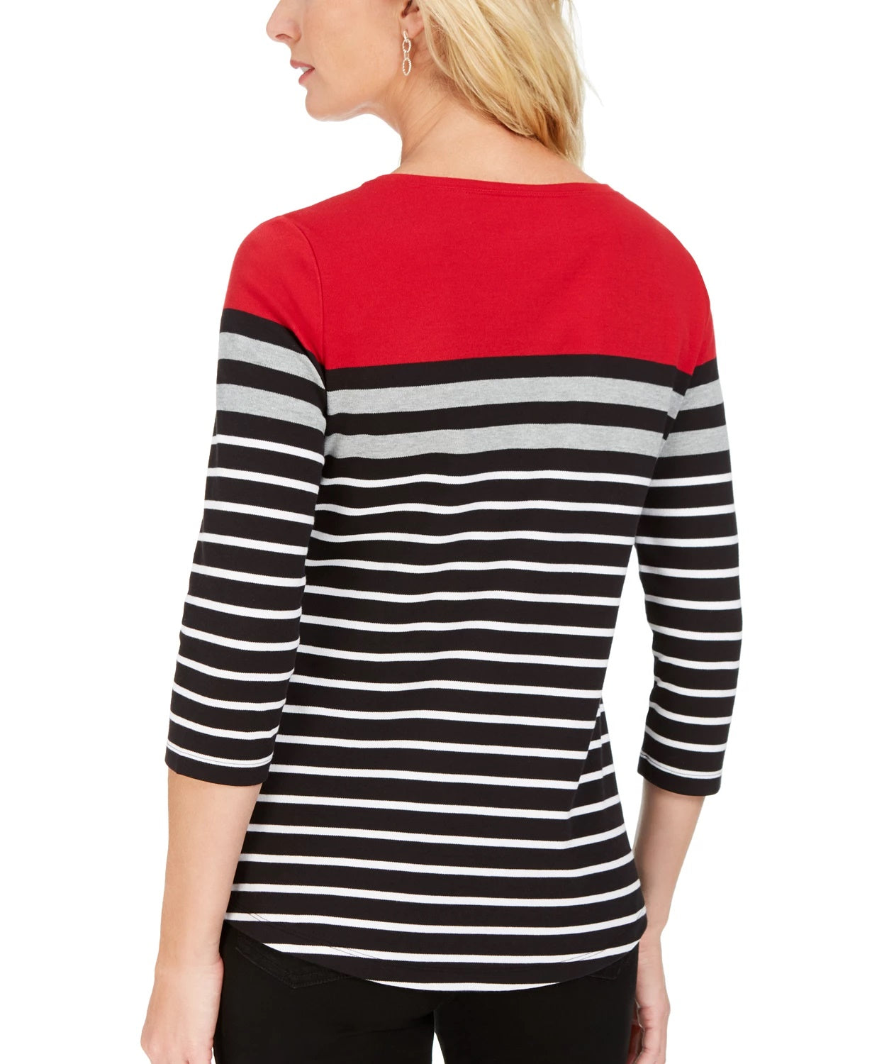 Karen Scott Sport Feminino Listrado Colorblocked com Ilhós Vermelho Brilhante Tamanho P