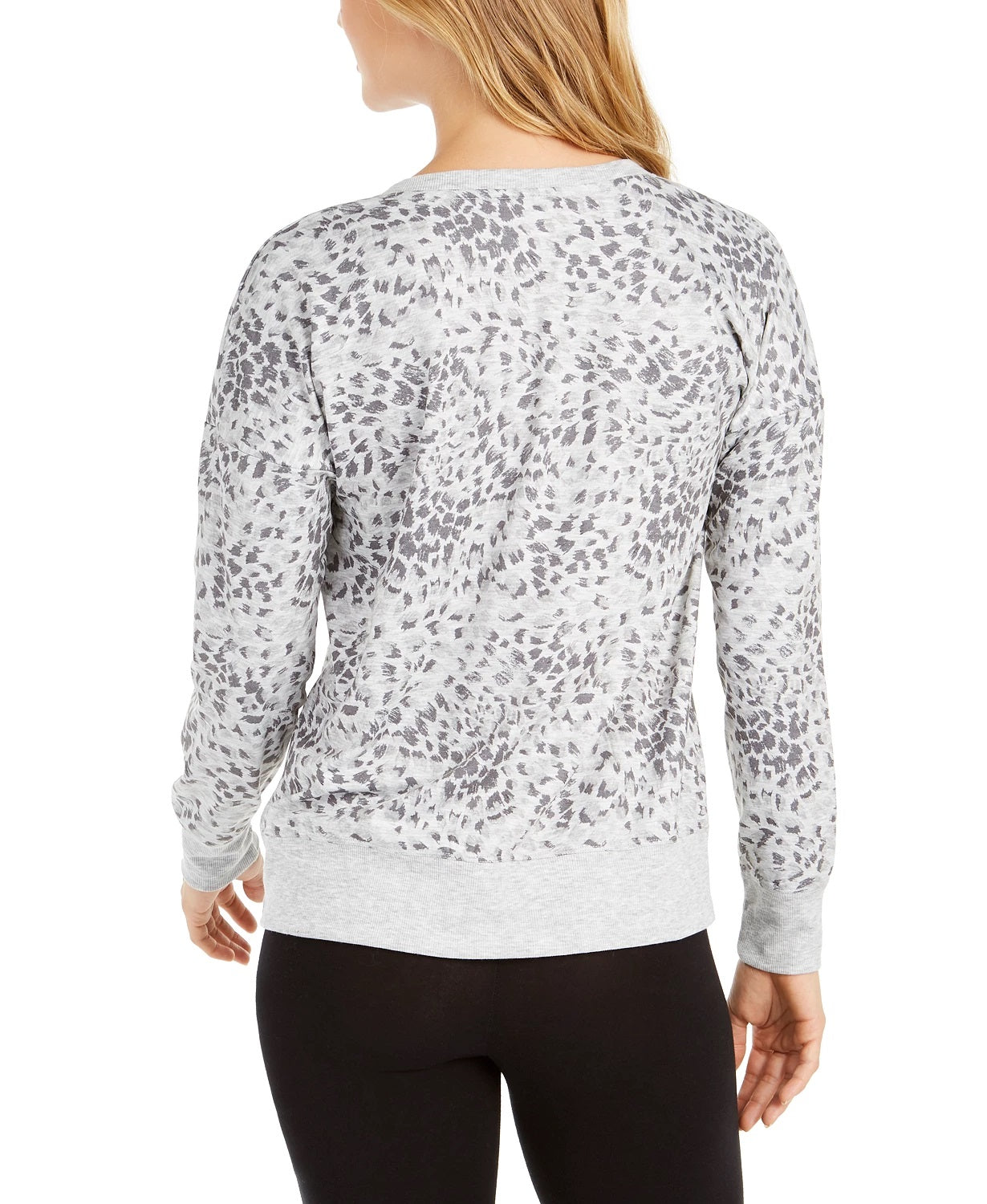 Blusa feminina estampada com decote aberto, tamanho grande, cinza, da Ideology