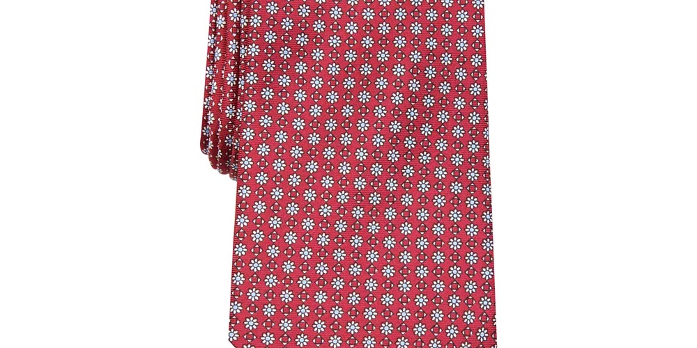 Gravata de seda elegante floral clássica masculina Club Room, vermelha, tamanho regular