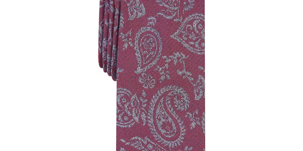 Gravata Skinny Bar III Masculina Glenn Pine Paisley Vermelha Tamanho Regular
