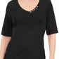 Blusa feminina Karen Scott com decote em V e detalhes em botões, roxa, tamanho grande