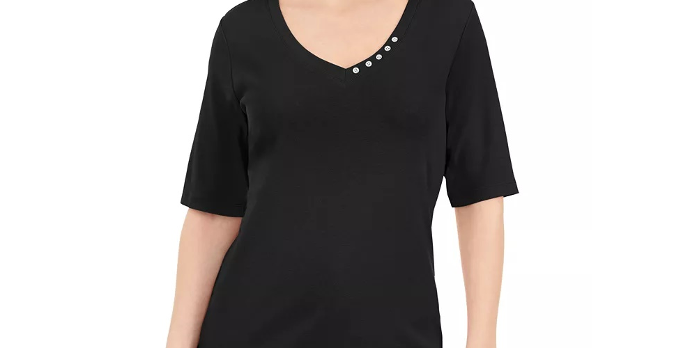 Blusa feminina Karen Scott com decote em V e detalhes em botões, roxa, tamanho grande