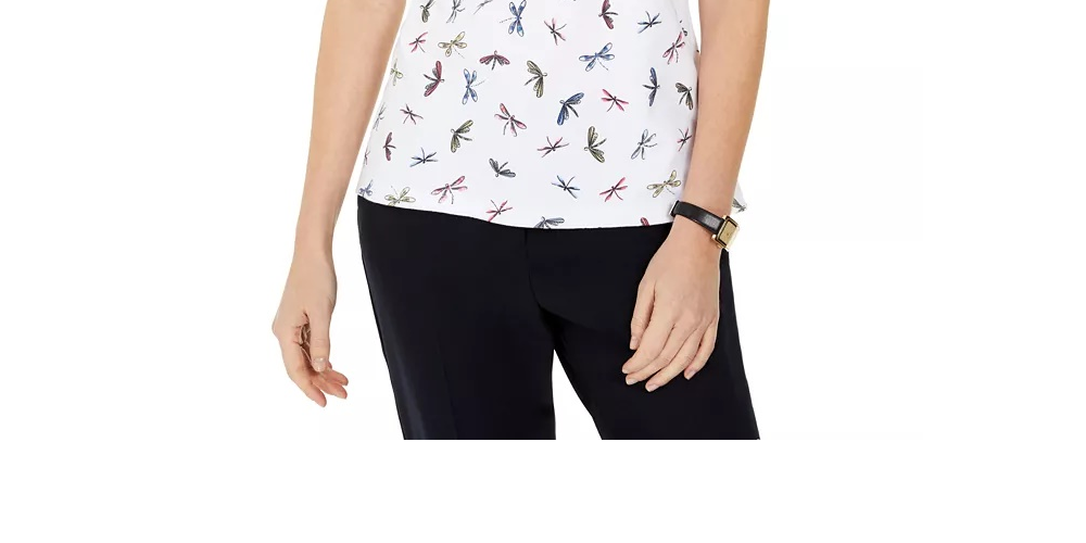 Blusa feminina Karen Scott com estampa de libélula, branca, tamanho médio