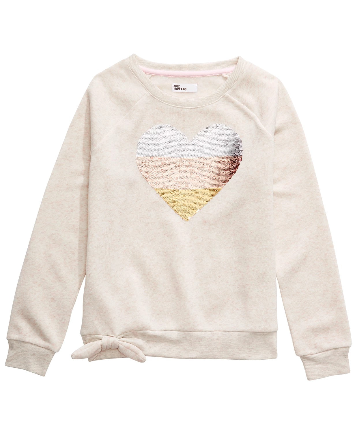 Moletom com lantejoulas e coração para meninas grandes da Epic Threads, tamanho médio, branco