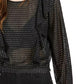 Blusa feminina Bar III com babados e bolinhas metálicas, manga comprida, preta, tamanho médio