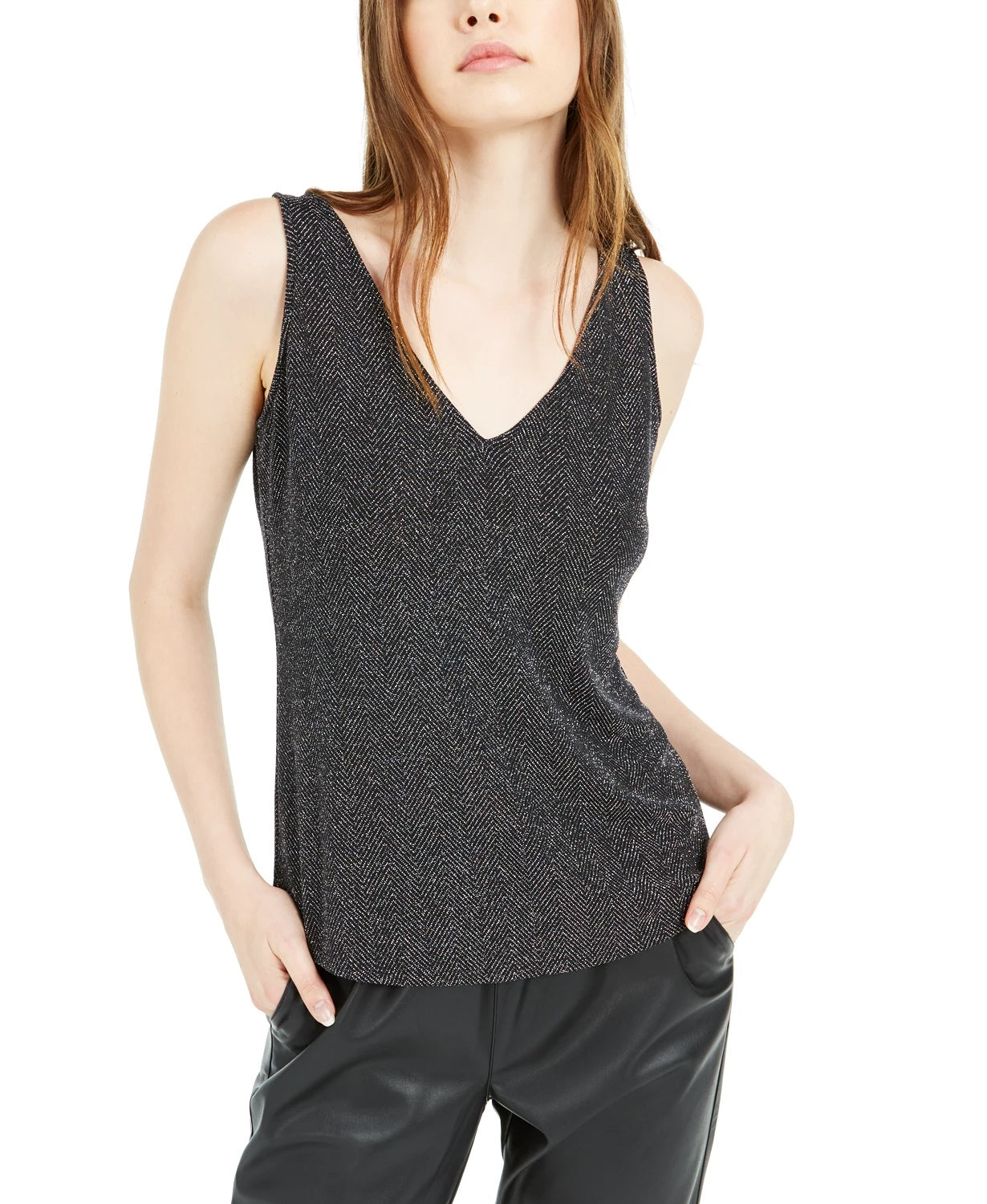 Blusa sem mangas com glitter Bar III feminina, preta, tamanho pequeno