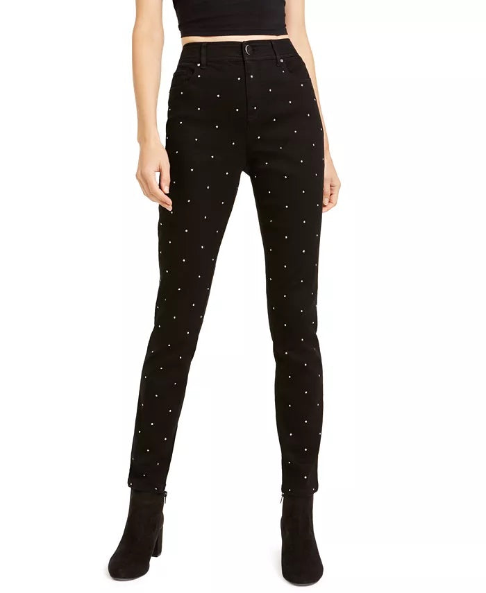 Calça skinny feminina Bar III com tachas, preta, tamanho 0