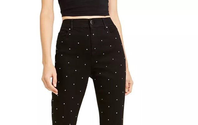 Calça skinny feminina Bar III com tachas, preta, tamanho 0