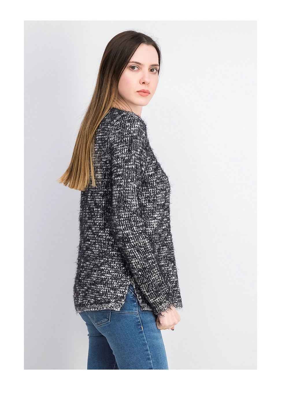 Suéter feminino com textura de cílios mesclados Style &amp; Co, preto, tamanho extra grande