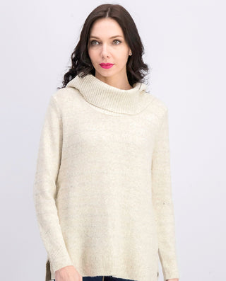 Suéter feminino estilo &amp; co lurex gola alta bege tamanho médio