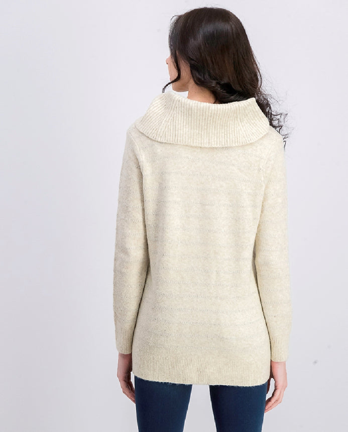 Suéter feminino estilo &amp; co lurex gola alta bege tamanho médio