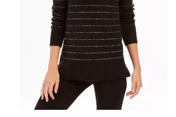 Suéter feminino estilo &amp; co lurex gola alta preto tamanho extrapequeno