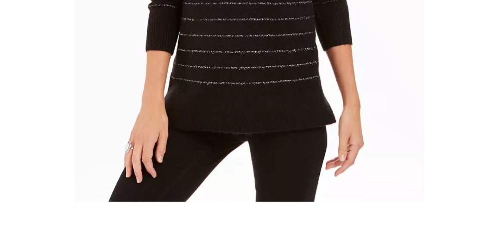 Suéter feminino estilo &amp; co lurex gola alta azul tamanho pequeno