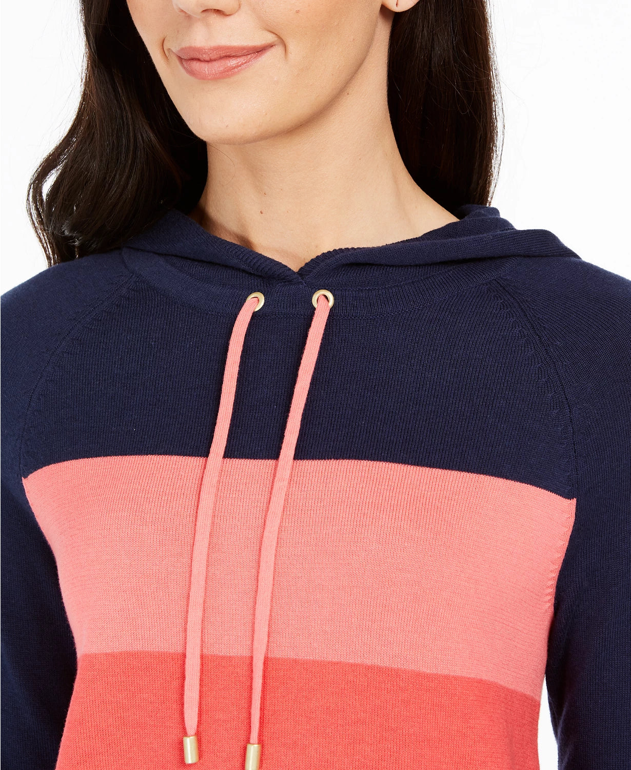 Suéter feminino listrado com capuz Charter Club, azul, tamanho extra pequeno